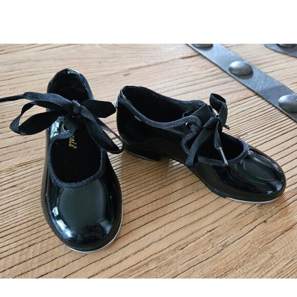 Theatrical black patent leather tap dance shoes sz 10M - Picture 1 of 4